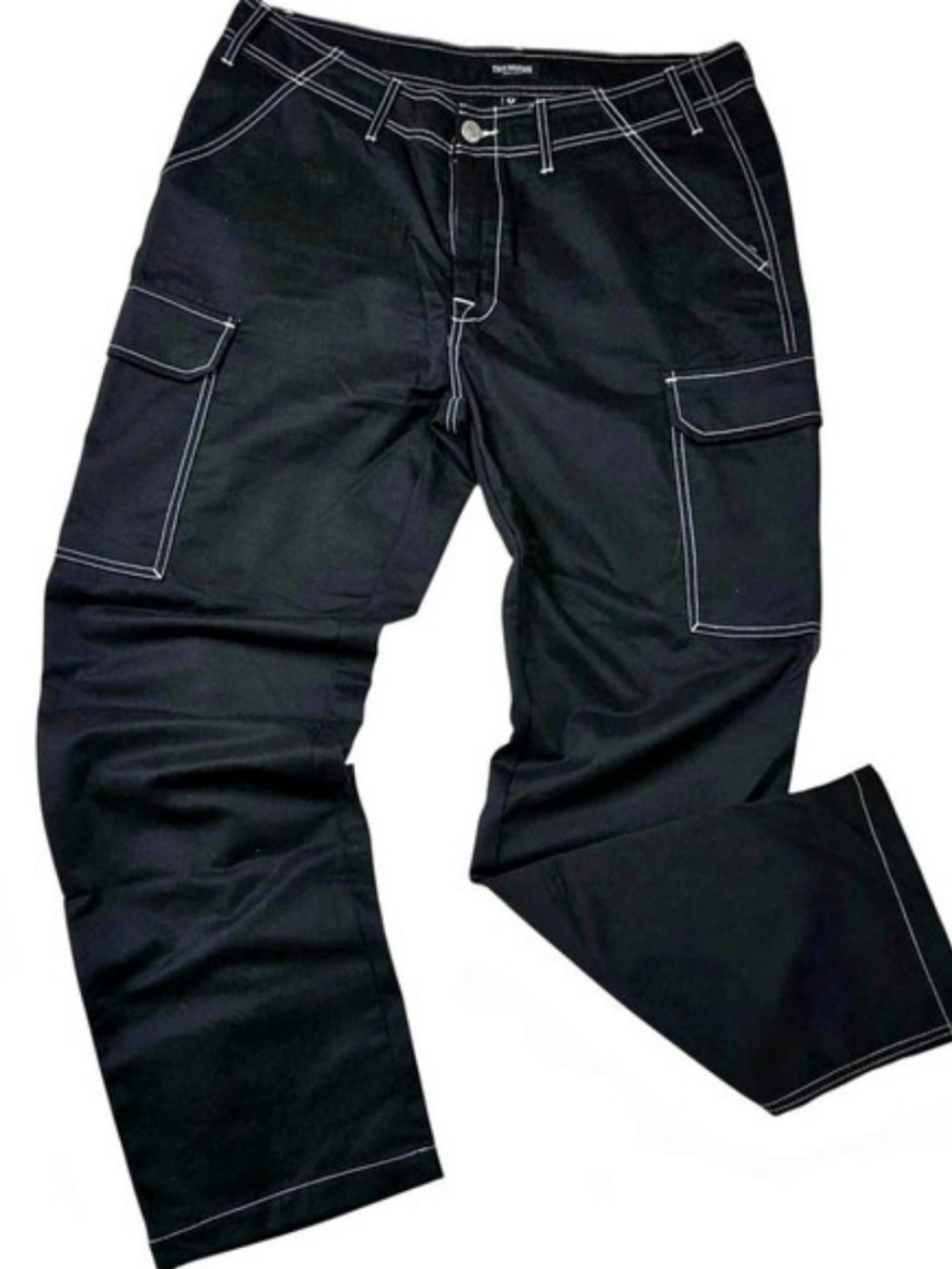 True Religion Black White Stitch Cargo Pants Black Waist 34